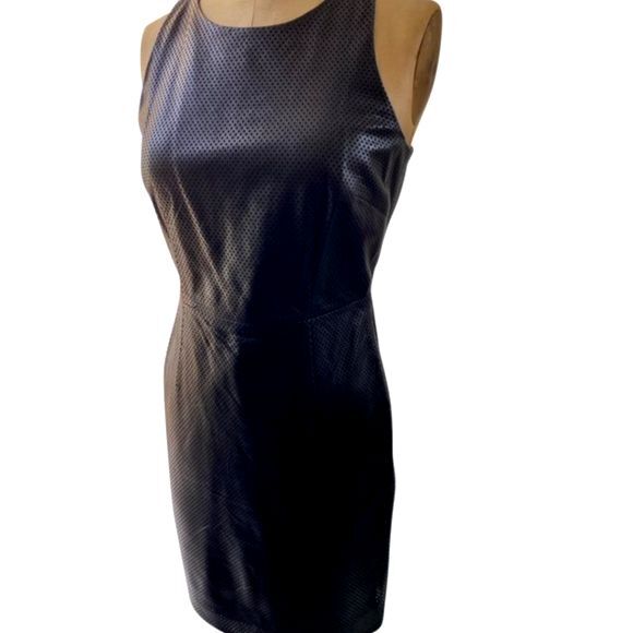 Aqua Laser Cut Blk 100% Leather Fitted Racerback Above the Knee Mini Dress SZ S - Picture 1 of 10